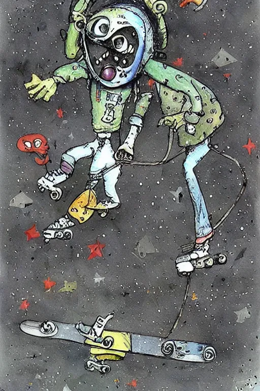 Image similar to aliens riding skateboards by jerry pinkney