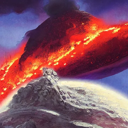Image similar to a volcanic planet concept art by Doug Chiang