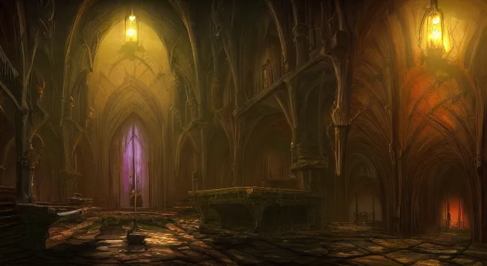 Image similar to dark sinister vampire lair interior by Marc Simonetti, adventure game