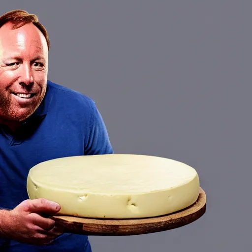 Prompt: alex jones eating a large wheel of cheese, high definition, photorealistic