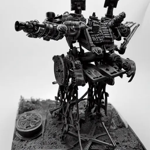 Image similar to world war one era mech, intricate, realistic, black and white