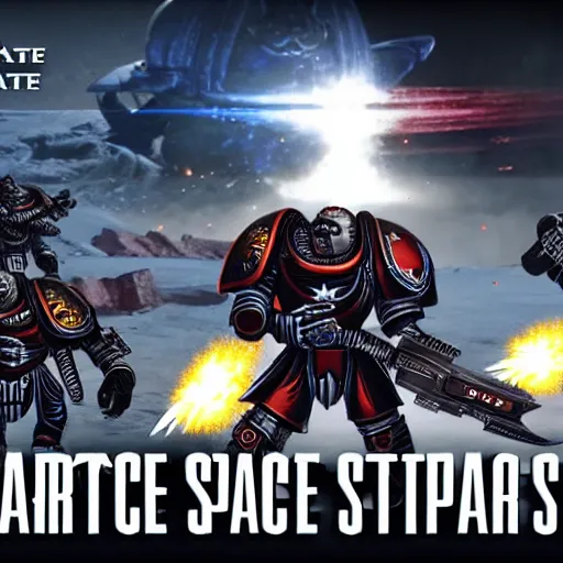 Image similar to Astartes Space Marines fight against space orcs in an epic battle, futuristic style 4K