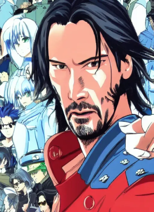 Image similar to Keanu Reeves in the Enen no Shouboutai style