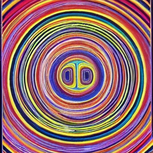 Image similar to Alex Grey painting of someone putting on a contact lens, ripples, repeating patterns