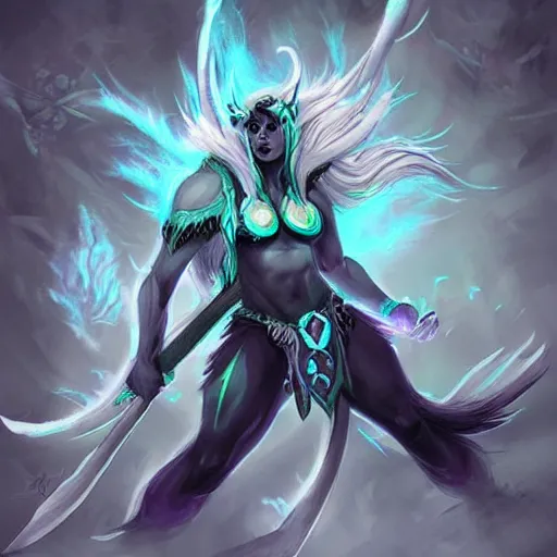 Image similar to storm spirit from dota 2, concept art, in the style of Artgerm, intricate details, beautiful