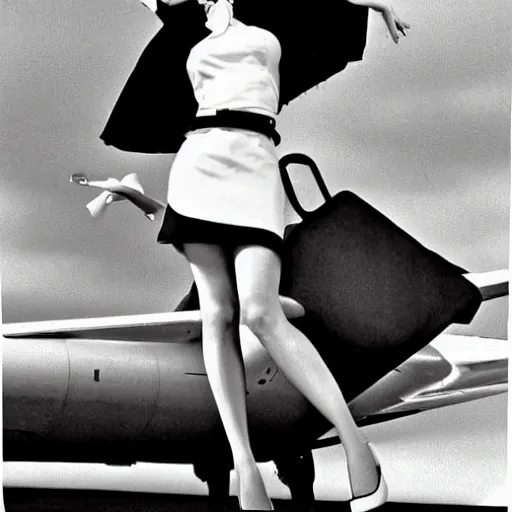 Prompt: Tuesday Weld as a TWA stewardess in 1965, by Gil Elvgren