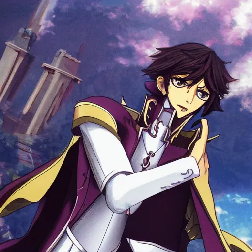 Prompt: lelouch piloting lancelot in france