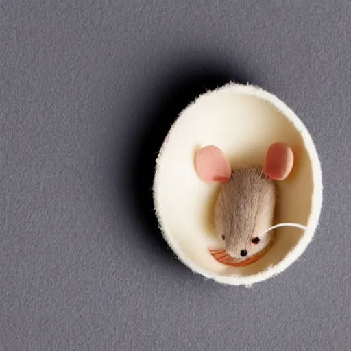 Prompt: a cute mouse in an eggshell, studio light, stockphoto style, photorealistic