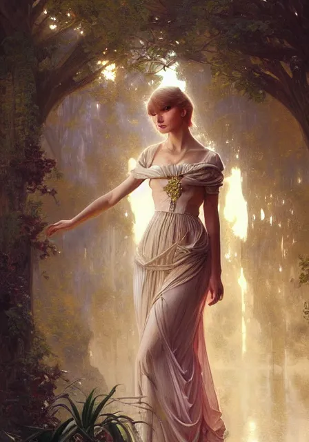 Image similar to taylor swift princess, dance, intricate, elegant, highly detailed, digital painting, artstation, concept art, smooth, sharp focus, illustration, art by artgerm and greg rutkowski and alphonse mucha and william - adolphe bouguereau