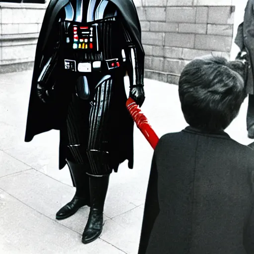 Image similar to vintage photo of darth vader visiting soviet union