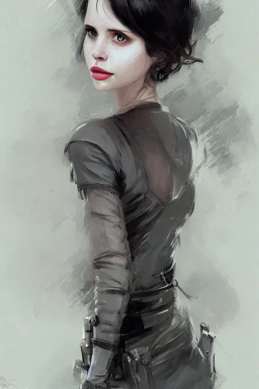 Image similar to portrait of actress felicity jones, colourised, face portrait, epic, tragic, military art, fantasy, dieselpunk, hd shot, digital portrait, beautiful, artstation, comic style, by artgerm, guy denning, jakub rozalski, magali villeneuve and charlie bowater