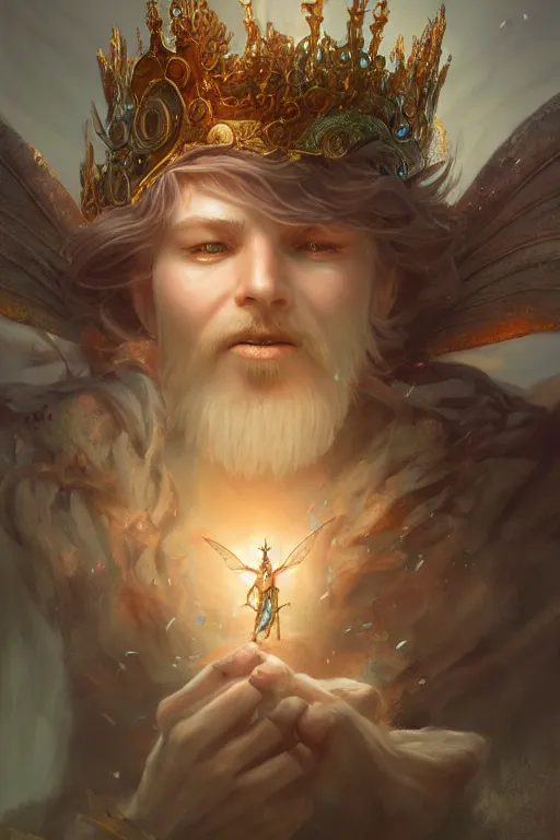 Image similar to fairy king, highly detailed, d & d, fantasy, highly detailed, digital painting, trending on artstation, concept art, sharp focus, illustration, global illumination, ray tracing, realistic shaded, art by artgerm and greg rutkowski and fuji choko and viktoria gavrilenko and hoang lap,