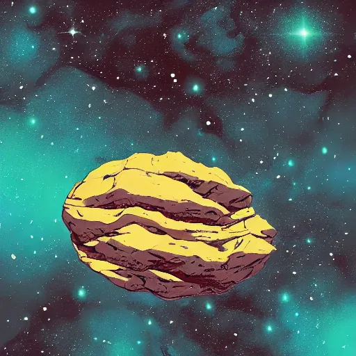 Prompt: space rock, floating in space, Hiroaki Tsutsumi style