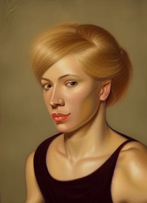 Image similar to detailed portrait of a woman with blond hair, painting by ansell, mary jane, still life, photorealism