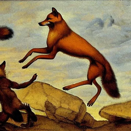 Image similar to the quick brown fox jumps over the lazy dog, by diego velazquez