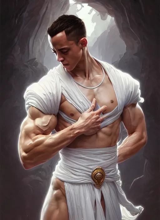 Image similar to portrait of aggressive lucas vazquez, d & d, muscular! white, fantasy, intricate, elegant, highly detailed, digital painting, artstation, concept art, smooth, sharp focus, illustration, art by artgerm and greg rutkowski and alphonse mucha