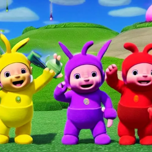 Image similar to The teletubbies on Super Smash bros ultimate, Nintendo switch