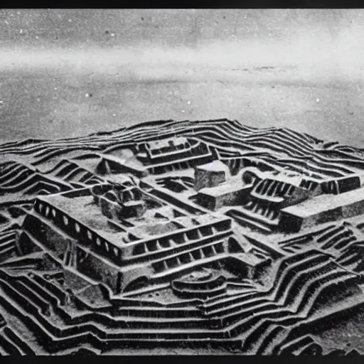 Prompt: photo of ancient alien city taken by the 1 9 3 3 miskatonic university expedition to antarctica