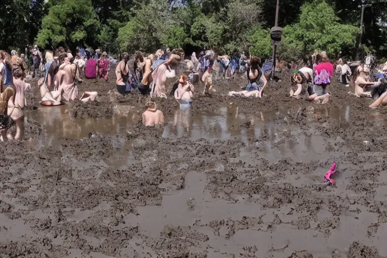 Image similar to hippies wallowing in a mud puddle