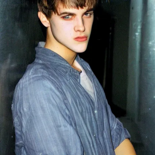 Image similar to an extremely handsome rebellious hot young guy, 2 0 0 2 photo