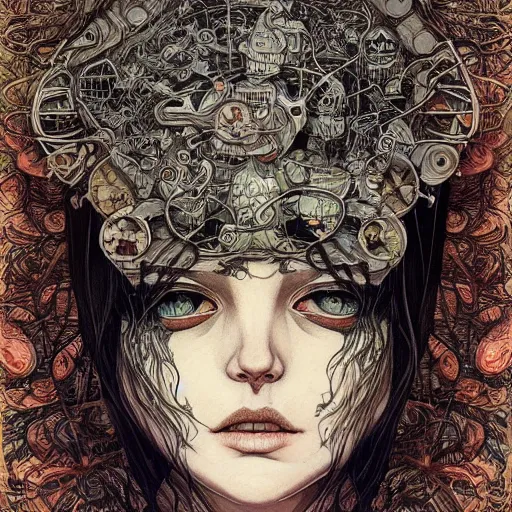 Image similar to beautiful portrait painted in jacek yerka style drawn by vania zouravliov and takato yamamoto, inspired by cyberpunk, intricate acrylic gouache painting, high detail, sharp high detail, artstation, manga and anime