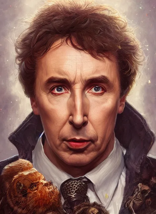 Image similar to Portrait Alan Partridge, marvel comics, dark, intricate, highly detailed, smooth, artstation, digital illustration by Ruan Jia and Mandy Jurgens and Artgerm and Wayne Barlowe and Greg Rutkowski and Frank Frazetta