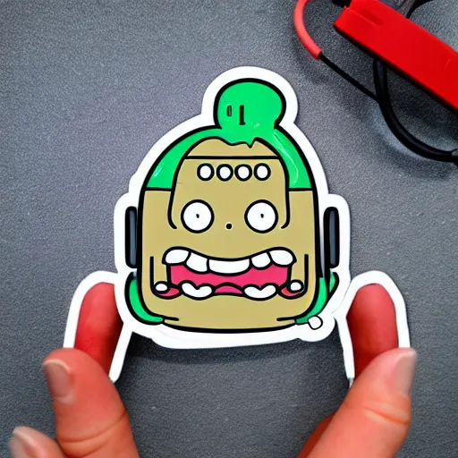 Image similar to a pickle-rick, svg sticker, vector art, wearing headphones, jamming to music