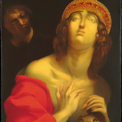 Prompt: salome holding up head of st. john the baptist
