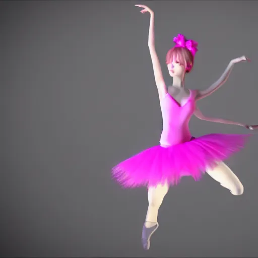 Image similar to 3 d jimin as a ballerina dancer wearing a pink skirt in a black themed stage, highly detailed, octane render