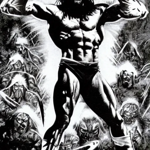 Prompt: macho man randy savage as wolverine, epic portrait by frank frazetta