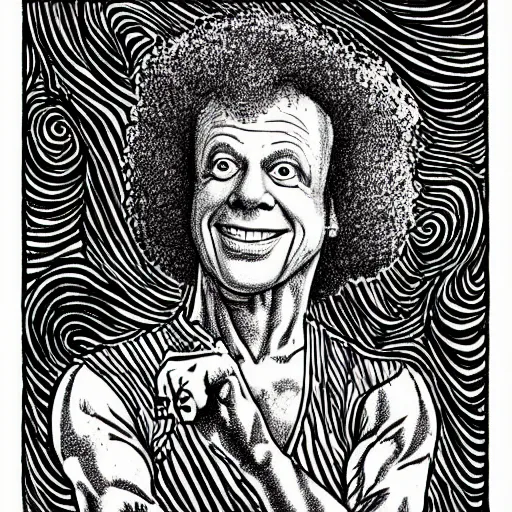 Prompt: a portrait drawing of Richard Simmons drawn by Robert Crumb