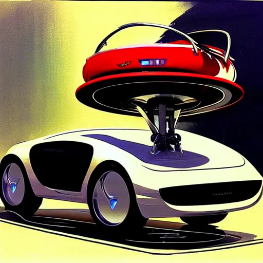 Image similar to concept art for a unicycle car, painted by syd mead, high quality