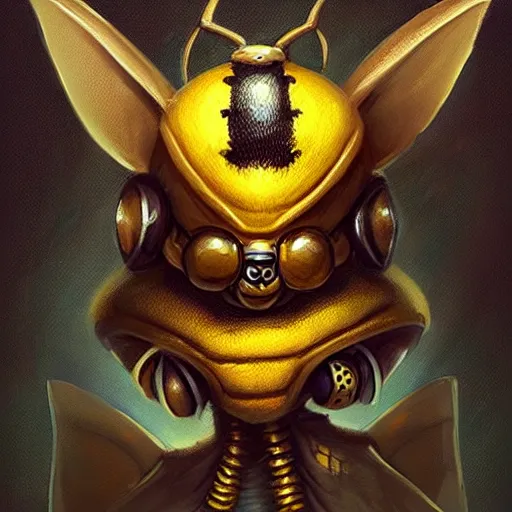 Image similar to cute little anthropomorphic Bumblebee insect with human ears, cute and adorable, pretty, beautiful, DnD character art portrait, matte fantasy painting, DeviantArt Artstation, by Jason Felix by Steve Argyle by Tyler Jacobson by Peter Mohrbacher, cinema