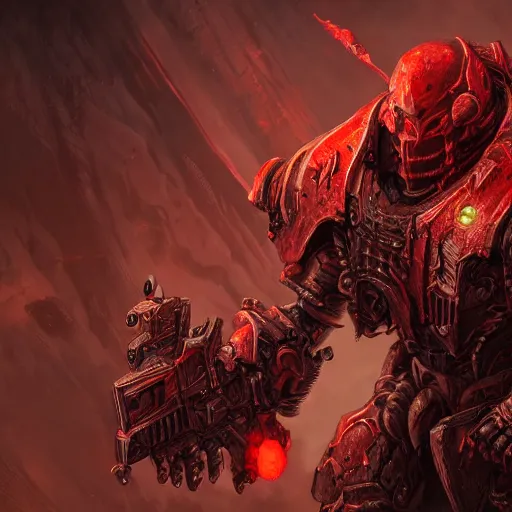 Image similar to fantasy art of doom slayer, intricate, high detailed, insane detailed, cgsociety, red theme