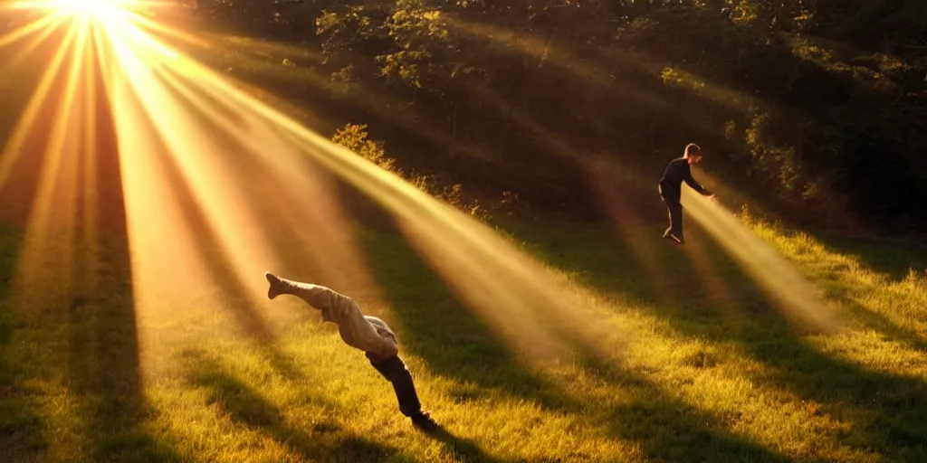 Image similar to a man falls down a sunbeam