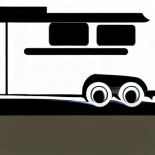 Image similar to very very very very stylized minimal vector graphic of a thor chateau motorhome, mountains, highway and sunset!!, white background, dramatic, professional minimal graphic design