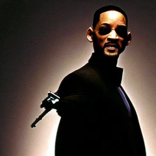 Prompt: Will Smith as Neo, film still from The Matrix, detailed, 4k