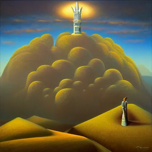 Image similar to visions of xanadu by vladimir kush, oil on canvas