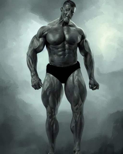 Prompt: an extremely muscular bodybuilder tony hawk, very detailed digital art, dynamic lighting, moody atmosphere, 4 k art by artgerm, greg rutkowski, craig mullins