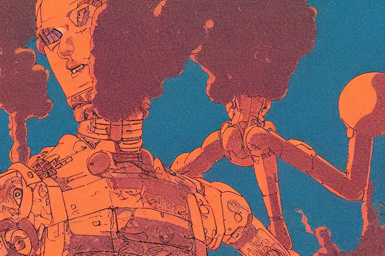 Image similar to risograph grainy drawing vintage sci - fi, satoshi kon color palette, gigantic gundam full - body covered in dead coral reef, 1 9 8 0, kodachrome, natural colors, comicbook spreadsheet, codex seraphinianus painting by moebius and satoshi kon and dirk dzimirsky close - up portrait