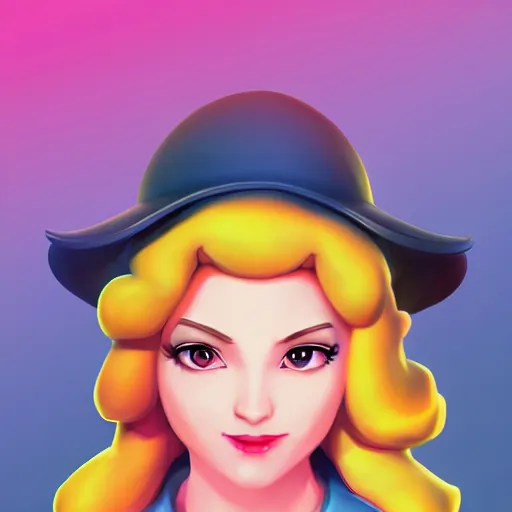 Image similar to an icon of princess peach's face, artstation, rpg, digital art, isometric, dark background.