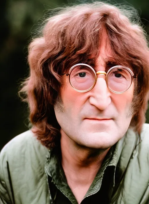 Prompt: DSLR photo portrait still of John Lennon at age 81, 85mm f1.8