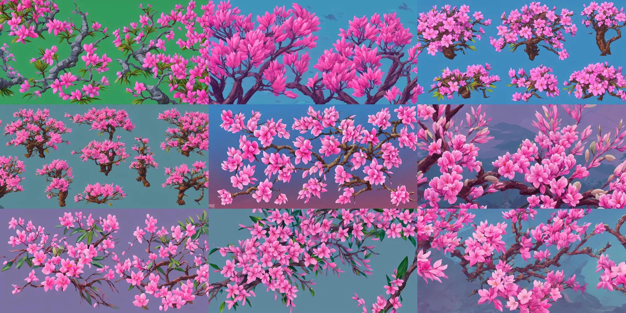 Prompt: game asset of azalea flower bush, in gouache detailed paintings, props, stylized, 2 d sprites, kitbash, arcane, overwatch, blue and pink color scheme, 8 k, close up