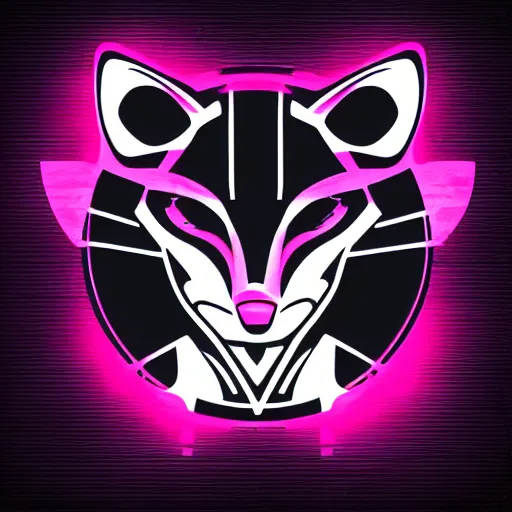 Prompt: logo for evil corporation that involves foxes, synthwave style