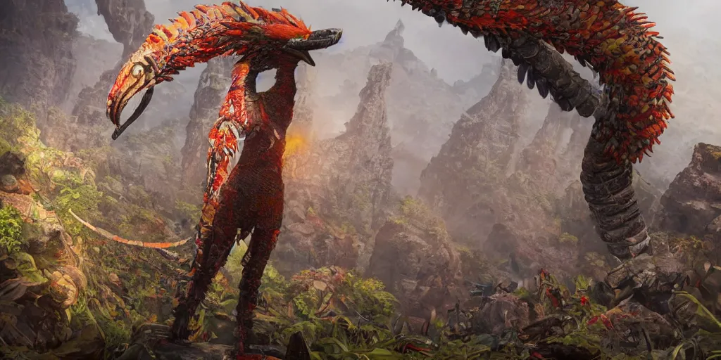 Image similar to detailed full body concept art illustration, oil painting on canvas of a quetzalcoatl, biomutant, dystopian, micro detail, octane render, 4K