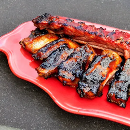 Image similar to spareribs as big as buildings grilled over a volcano