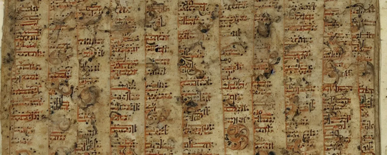 Ancient manuscripts detailing spaghetti in the style stable