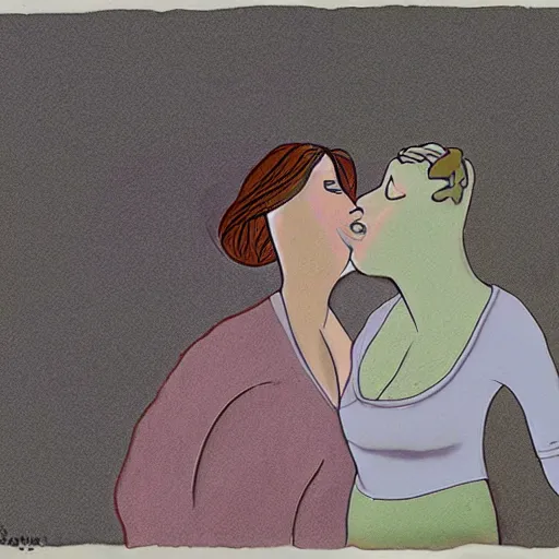 Image similar to bill plympton art of two women kissing