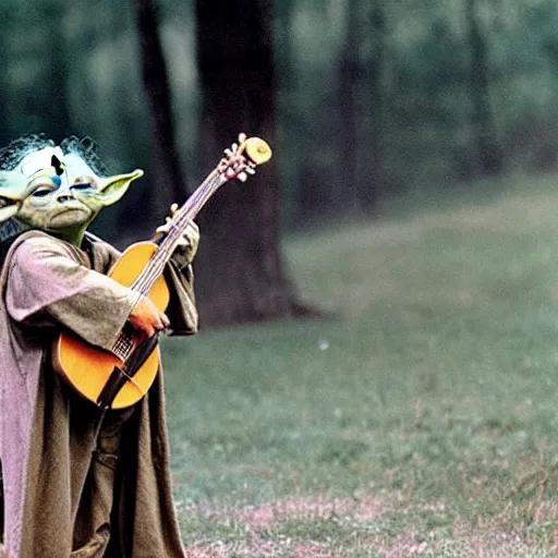 Image similar to yoda performing at woodstock