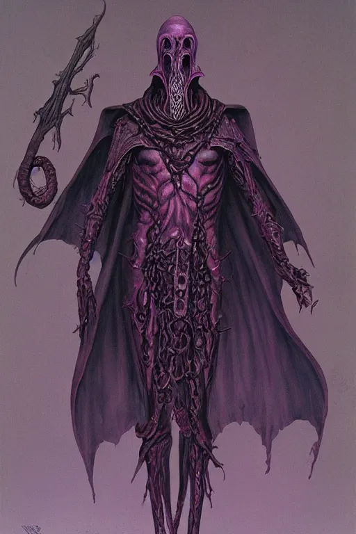 Prompt: full body photo of a cenobite lich illithid drow dark elf sorceror necromancer leather by wayne barlowe